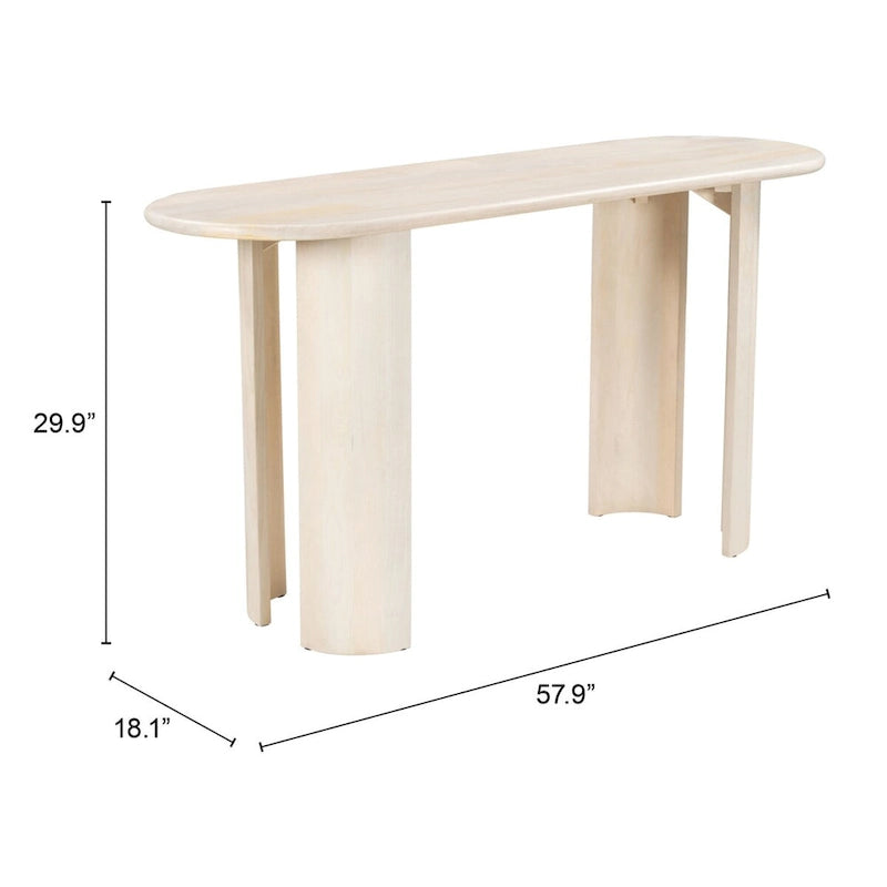 Console en bois d'acacia blanchi au design minimaliste