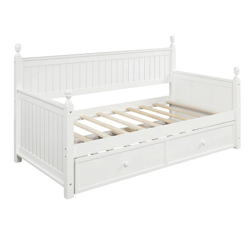 Lit de repos double moderne avec lit gigogne et rangement dissimulé – Fini blanc