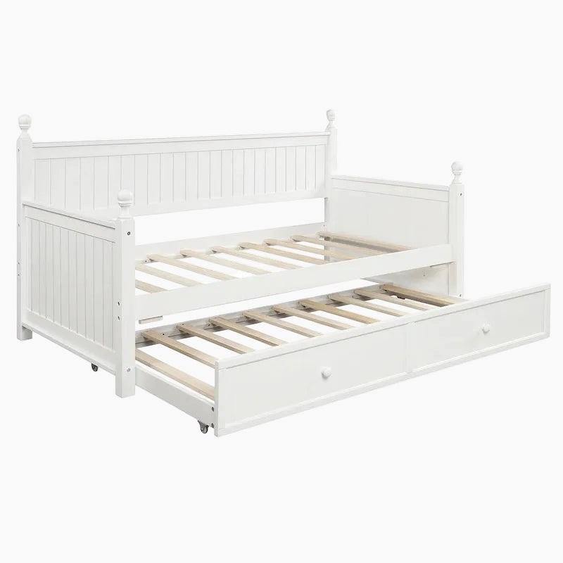 Lit de repos double moderne avec lit gigogne et rangement dissimulé – Fini blanc