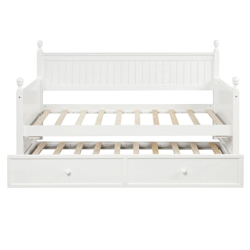Lit de repos double moderne avec lit gigogne et rangement dissimulé – Fini blanc