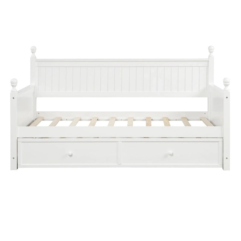 Lit de repos double moderne avec lit gigogne et rangement dissimulé – Fini blanc