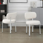 Chaises de salle à manger modernes en bouclette rembourrées avec pieds en métal blanc