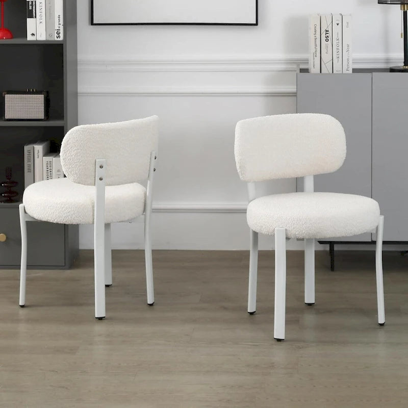 Chaises de salle à manger modernes en bouclette rembourrées avec pieds en métal blanc