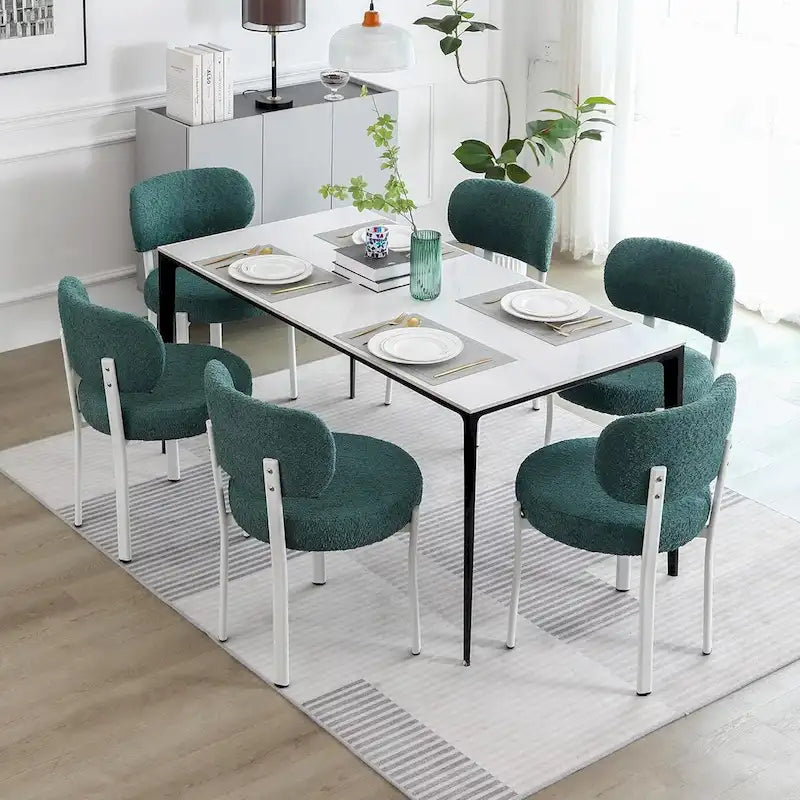 Chaises de salle à manger modernes en bouclette rembourrées avec pieds en métal blanc