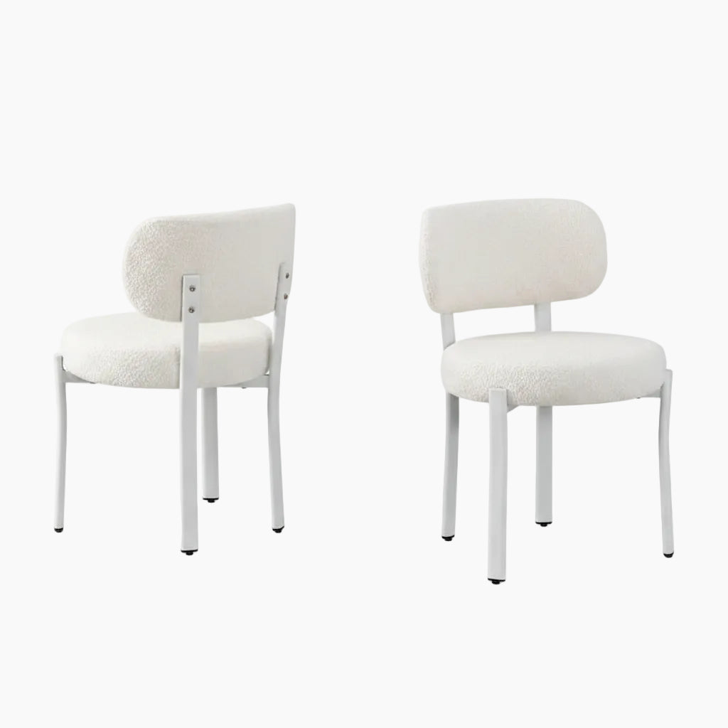 XINMICS Upholstered Modern Boucle Dining Room Chairs with White Metal Legs
