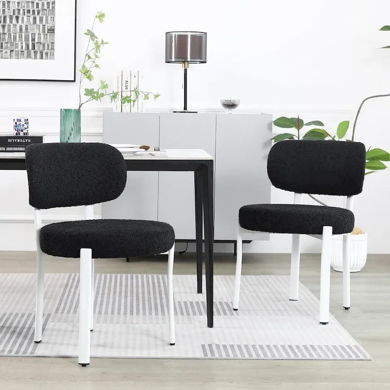 Chaises de salle à manger modernes en bouclette rembourrées avec pieds en métal blanc