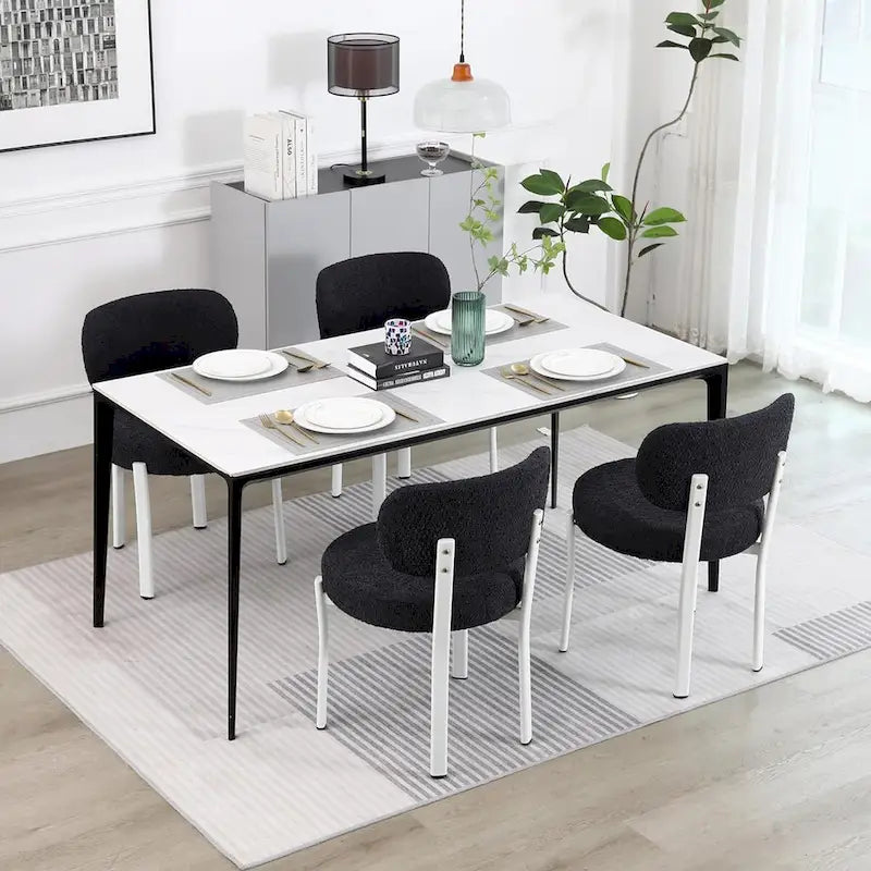 Chaises de salle à manger modernes en bouclette rembourrées avec pieds en métal blanc