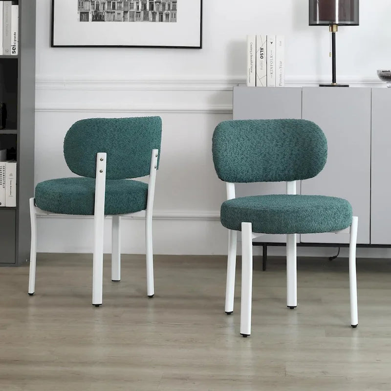 Chaises de salle à manger modernes en bouclette rembourrées avec pieds en métal blanc