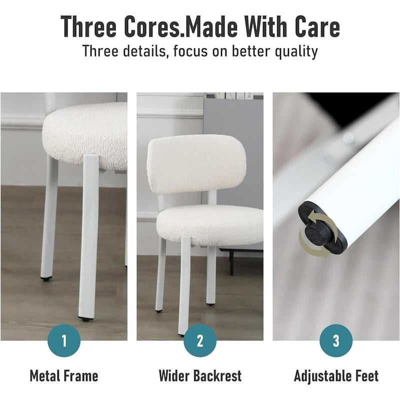 Chaises de salle à manger modernes en bouclette rembourrées avec pieds en métal blanc