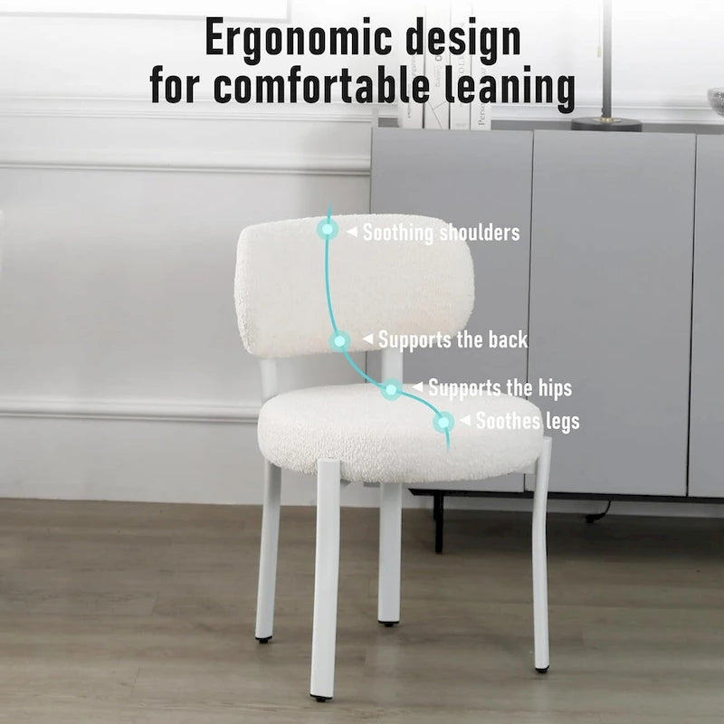 Chaises de salle à manger modernes en bouclette rembourrées avec pieds en métal blanc