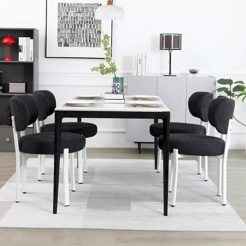 Chaises de salle à manger modernes en bouclette rembourrées avec pieds en métal blanc