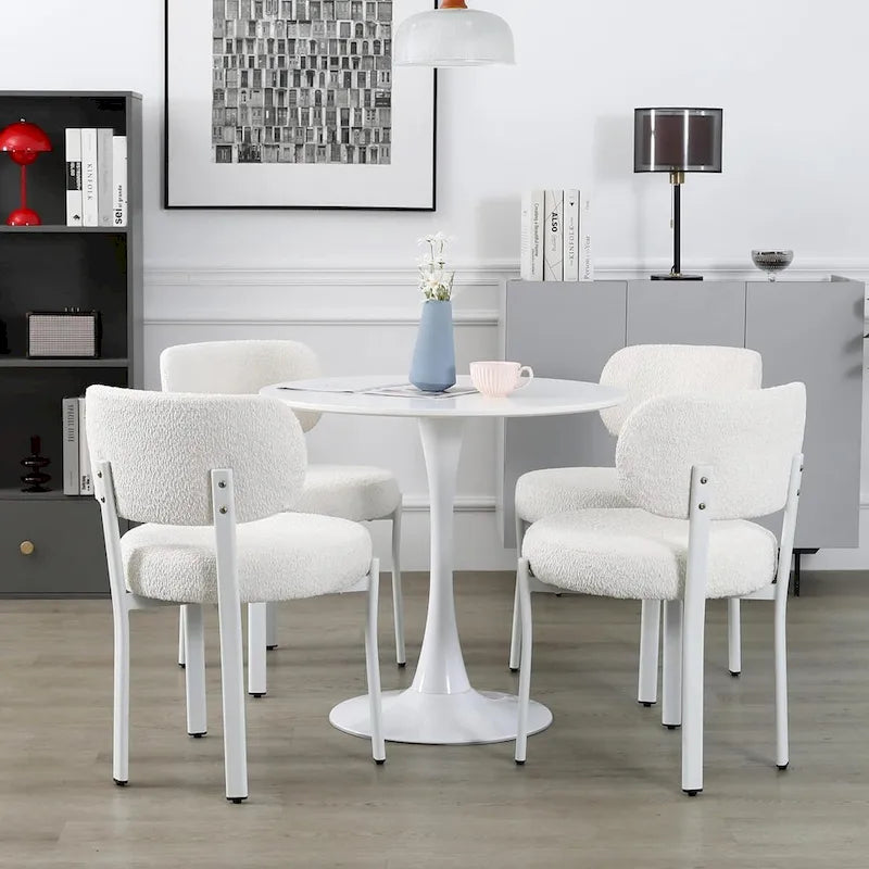 Chaises de salle à manger modernes en bouclette rembourrées avec pieds en métal blanc