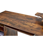 Bureau d'ordinateur en bois massif, table de bureau avec roulette pour PC, étagères de rangement et classeur, deux tiroirs, support pour unité centrale, une étagère.